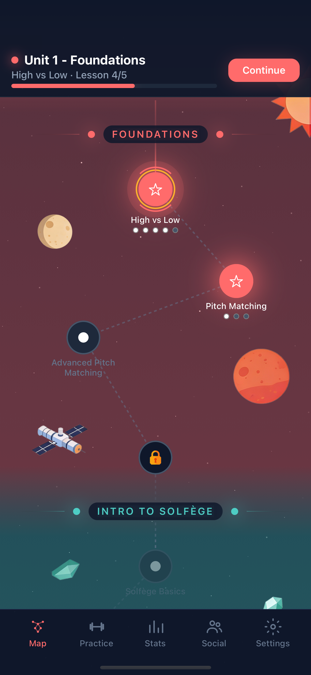PitchStar Star Map showing the start of the curriculum